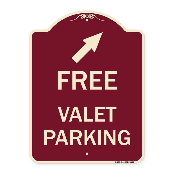 Signmission Free Valet Parking W/ Upper Right Arrow Heavy-Gauge Aluminum Sign, 24" x 18", BU-1824-23940 A-DES-BU-1824-23940 - main
